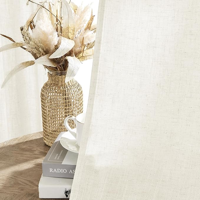 Joydeco Linen Curtains 2 Panel Set,Light Filtering, Ivory on Linen Curtains 90 Inch Curtains for Living Room, Cream Drapes 90 Inches Long Rod Pocket Back Tab Curtains (90" L x 100" W)