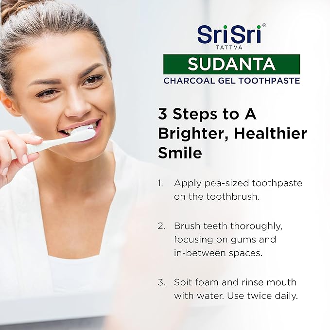 Sri Sri Tattva Sudanta Charcoal Toothpaste Gel – SLS, Fluoride Free Herbal Toothpaste with Neem & Ayurvedic Herbs – Natural Teeth Whitening, Fresh Breath, Oral & Gum Health – 100g Tube (Pack of 3)