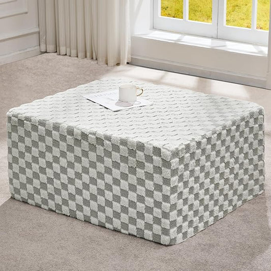 Hobestluk Rectangle Ottoman Memory Foam Footrest for Couch with Removable Cover Large Floor Seating for Adults Ottoman Coffee Table for Living Room, Bedroom or Office (Plush GREYOLIVE, Footrest)