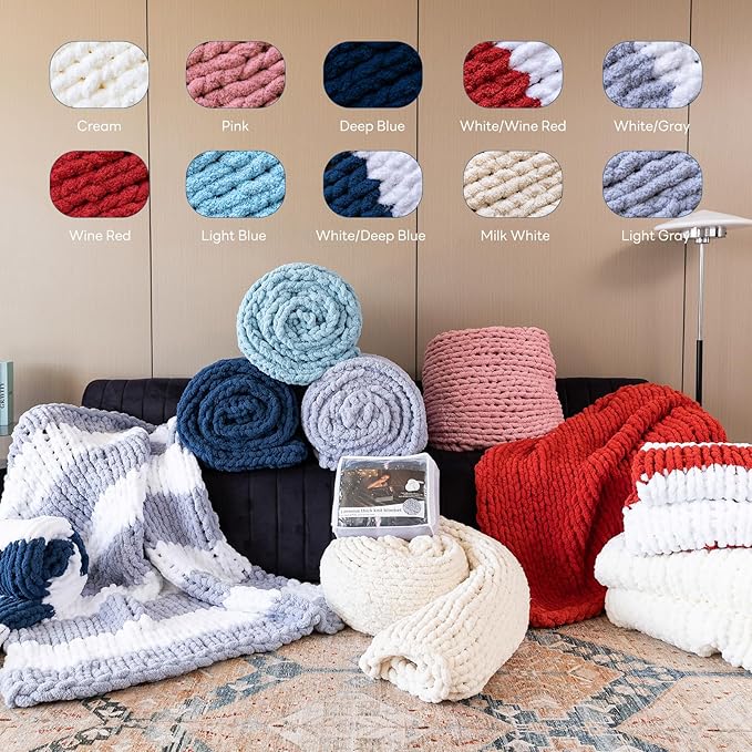 Chunky Knit Blanket - Luxury Soft Cozy 60 * 80 Throw Blanket,100% Woven Blanket Rope Knot Throw Blanket for Couch, Sofa, Home Decor, Gift - Machine Washable（Grey）