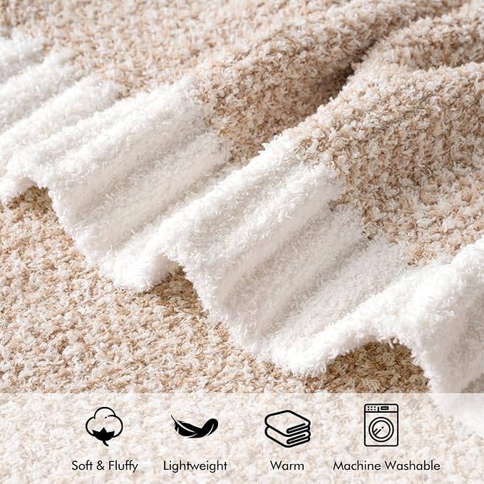 MIULEE Beige Super Soft Throw Blanket for Bed, Twin Size Cozy Fluffy Warm Blankets Knit Blankets for Couch, Sofa, Chair, Living Room, Camping, Picnic, 60 x 80 inch
