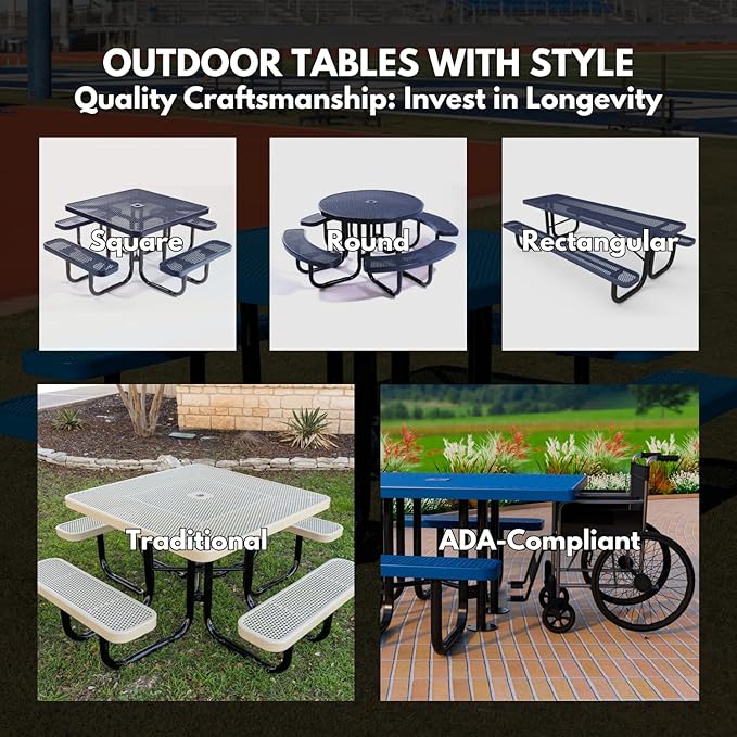 Coated Outdoor Furniture Heavy-Duty Portable Outdoor Kids Table with Umbrella Hole, Expanded Metal Kids Picnic Table, Commercial-Grade, Made in America (46 In, Round, Childrens, Dark Green)