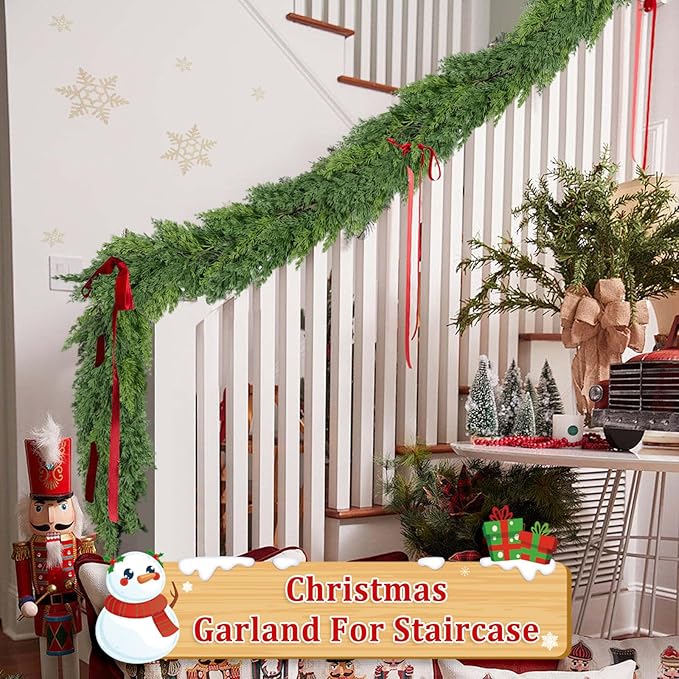 9 Ft Real Touch Christmas Garland Indoor with Pine Cone,Thick and Lush，Soft Bendable Mantle Garland Christmas, Lifelike Cedar Garland, Christmas Garland for Mantle,Indoor Christmas Decorations