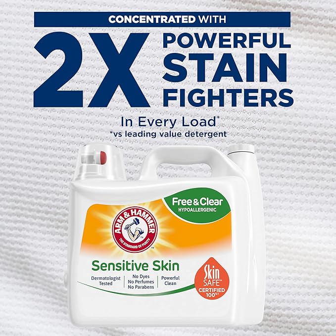 Arm & Hammer Sensitive Skin Free & Clear, 140 Loads Liquid Laundry Detergent, 140 Fl oz (Pack of 2)
