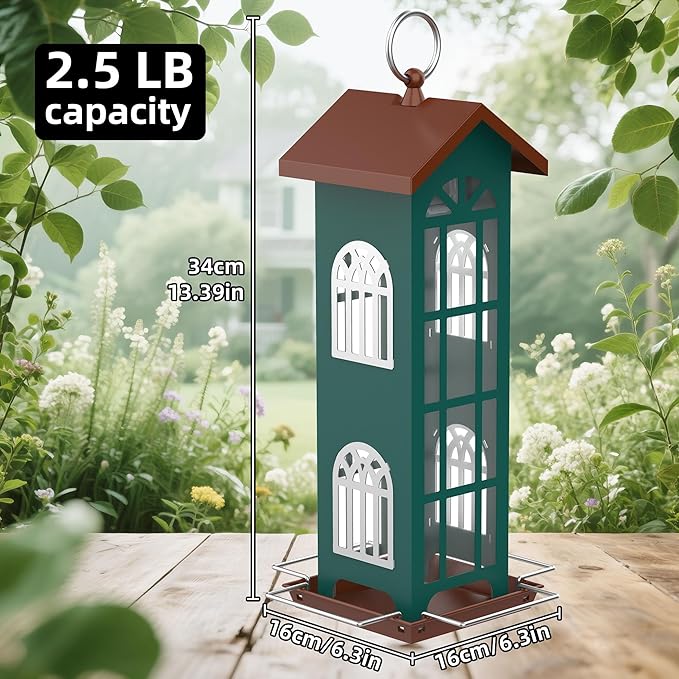 Metal Bird Feeder The Most Popular Bird Feeders for Outdoors Hanging,Waterproof and Rust-Proof,Easy Cleaning,Wild Bird Feeders Attracting Chickadees Goldfinches Cardinals Finches and Sparrows