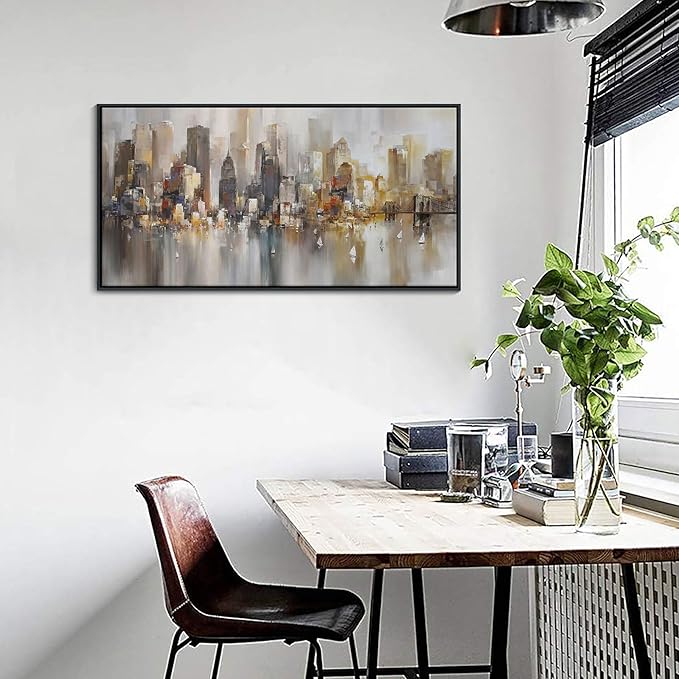 New York City Wall Art -Framed Modern Abstract Wall Art for Living Room, Office & Bedroom Cityscape & Paintings for Bedroom brooklyn bridge Pictures Wall Decor Chicago Artwork for Walls 20×40IN