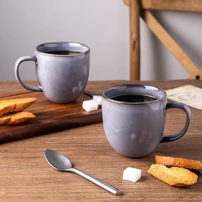 AmorArc 12oz Coffee Mugs, Ceramic Coffee Mugs set of 4 for Man, Woman, Dad, Mom, Modern Coffee Mugs with handle for Latte/Cappuccino/Milk/Cocoa. Dishwasher&Microwave Safe, Gray-Reactive Glaze