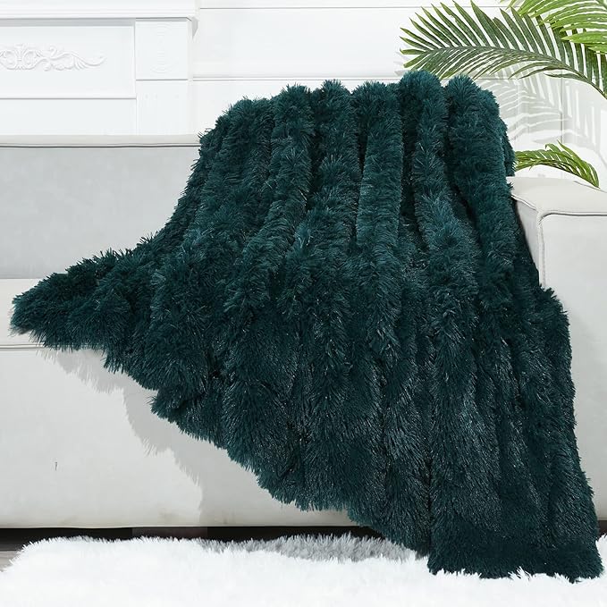 GONAAP Fuzzy Faux Fur Throw Blanket Twin Size Dark Teal Super Soft Cozy Plush Fuzzy Shaggy Blanket for Couch Sofa Bed (Dark Teal, Twin(60"x80"))
