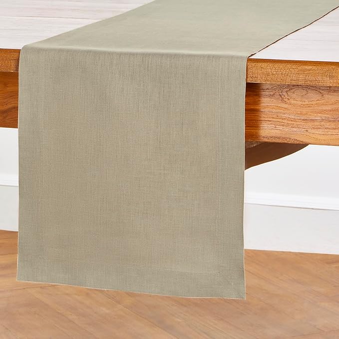 Solino Home Linen Table Runner 48 Inches - 100% Pure Linen Vintage Khaki Table Runner 14 x 48 Inch Ideal for Dresser and Coffee Tables - Fall, Autumn, Thanksgiving - Fete