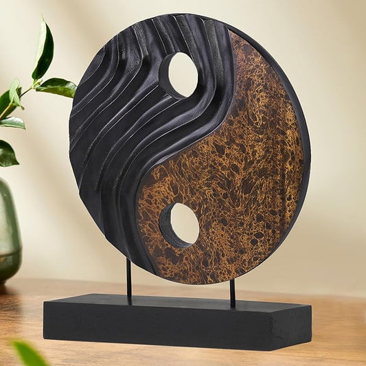 Decozen Handcrafted Solid Wood Yin Yang Sculpture Ideal for Home, Mantel, Fireplace, and Foyer Decor - Valentines Day Gifts