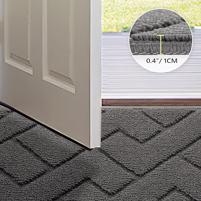 hicorfe Indoor Doormat, Odor-Free Door mat, Non Slip Door Mats 20"x31.5" Absorbent Resist Dirt Entrance Inside Floor Mats for Entryway Washable Low-Profile (Grey)