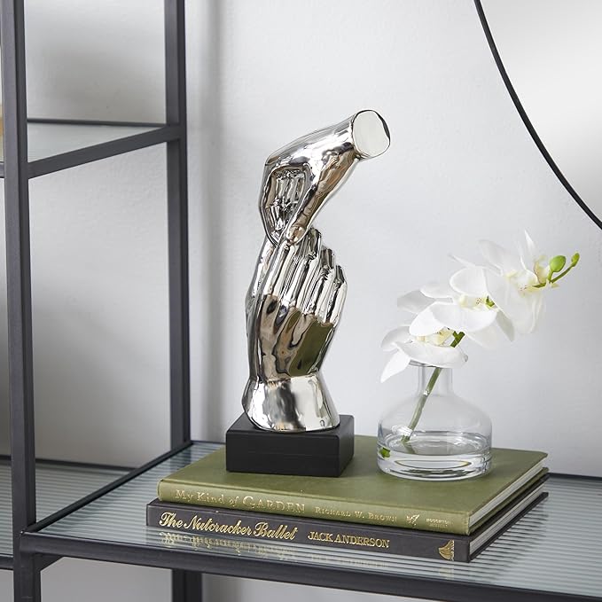 Deco 79 Polystone Hands Decorative Sculpture Home Decor Statue, Accent Figurine 5" x 4" x 13", Silver