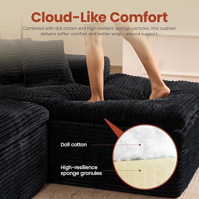 ovios 105” Modular Sectional Sofa with Thicken Seat Cushion, Cloud Couch with Deep Seat, Modern L-Shape Sofas Couches with Chaise,Upholstered Couches for Living Room Bedroom,Black