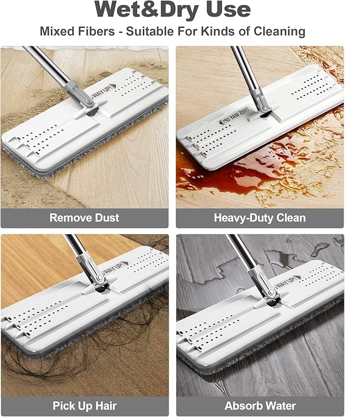 JOYMOOP Flat Mop Pads, Microfiber Mop Cleaning Pads, Washable Pads, Pads Replacement for JOYMOOP Flat Mop or Mop Bucket Set, Pack of 4 Refills 13inch - Grey and Stripe