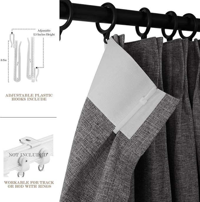 Extra Wide 100% Blackout Linen Textured Curtains - Room Dividers, W200 x L96 (1 Panel), Pinch Pleat Drapes for Living Room, Full Light Block Out Drapery for Sliding Door, Natural Grey