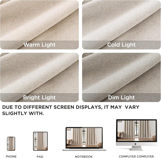 Joydeco Faux Linen Curtains 84 Inch Length 2 Panels Set, Light Filtering Curtains for Bedroom, 52 Inches Wide Living Room Drapes with Rod Pockets(52x84 inch, Linen)