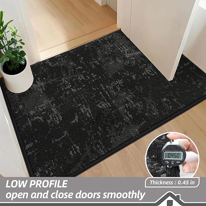 BEQHAUSE Dirt Trapper Door Mat 32"x48" Non-Slip Door Mats Washable Entryway Rugs Stain Resistant Doormat Absorbent Welcome Floor Mat for Front Back Door, Muddy Wet Shoes & Paws,Black
