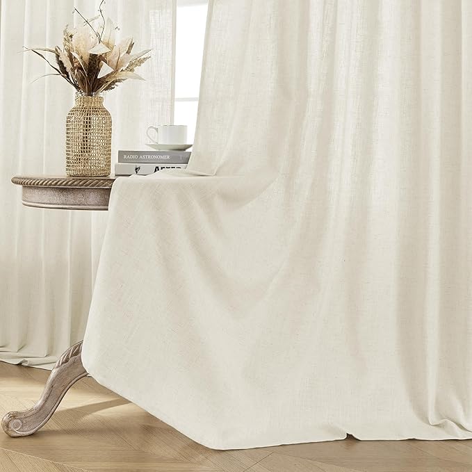 Joydeco Custom Linen Curtains for Living Room, Semi-Sheer Curtain 1 Panel Light Filtering Rod Pocket Back Tab (Ivory on Linen, Custom Size)