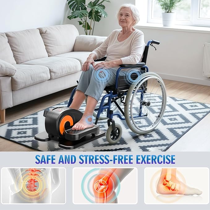 Under Desk Elliptical Machine, Quiet & Portable Seated Pedal Exerciser with 12 Adjustable Speeds & Remote Control, Low-Impact Electric Ellipse Leg Exerciser for Cardio & Strength