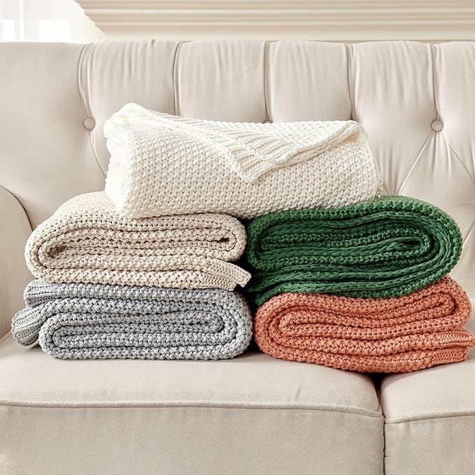 Joydeco Chunky Cable Knit Throw Blanket, Lightweight 100% Cotton Soft Cozy Throw Twin Blanket for Couch Bed and Sofa, Rustic Breathable Farmhouse Blanket Gift for Women Men(Grey, 51"x63")