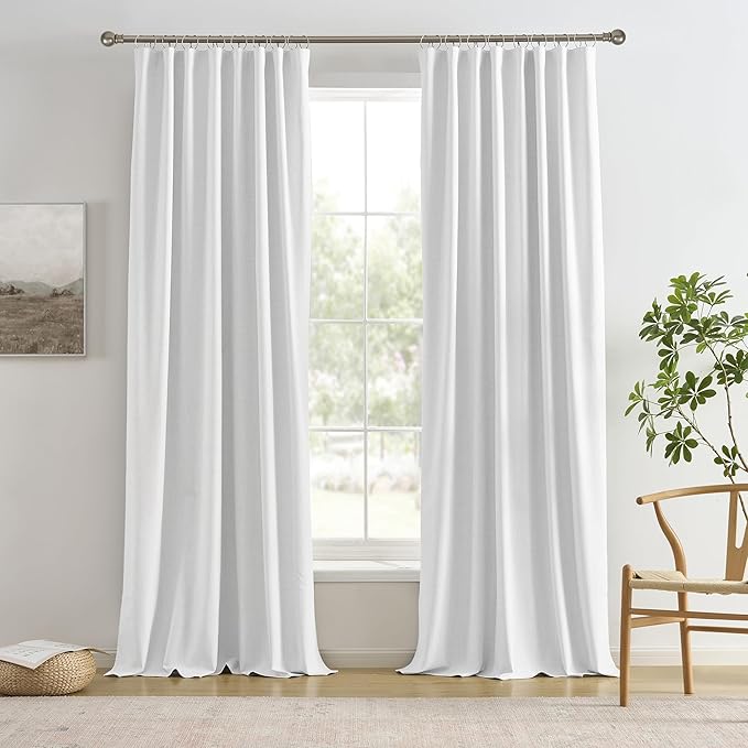 RAIN CITY Snow White Large Curtains 70 x 96 inch for Living Room Sliding Door 2 Panel Sets Back Tab Room Divider Pleated Linen Track Drapes for Bedroom Dining Room Farm House Cottage 8 Feet Long