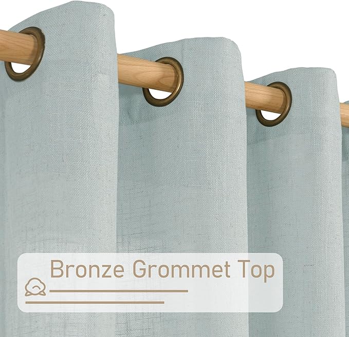LAMIT Linen Blended Curtains 72 inch for Bedroom, Linen Textured Light Filtering Drapes Bronze Grommet Boho Neutral Panels for Farmhouse/Living Room, 2 Panels, 52 x 72 Inch, Greyish Blue