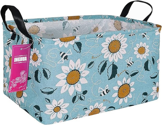 Rectangular Storage Basket Fabric Organizer Bin for Toys,Books,Clothes,Gifts,Pets-Perfect for Home,Office,Nursery,Dorm,Shelf(Rec Sunflower)