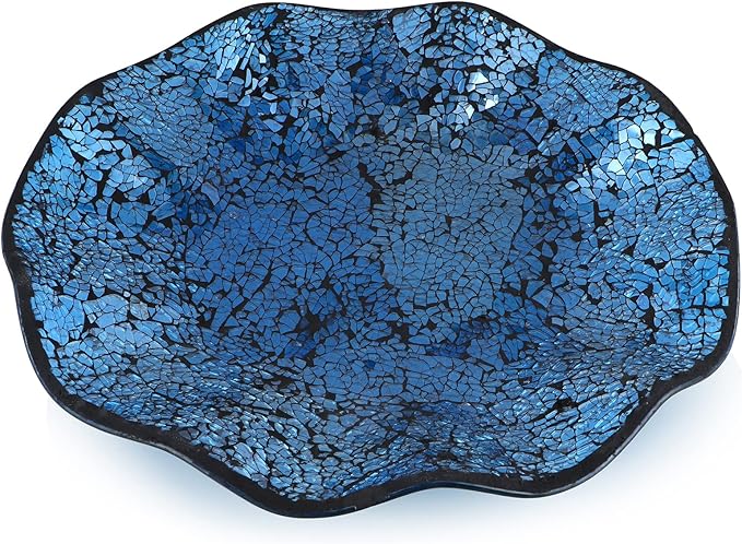 MDLUU Mosaic Centerpiece Tray, 12" Decorative Glass Plate, Home Decor Glass Bowl for Dining Room Table, Coffee Table, Gift (Turquoise)