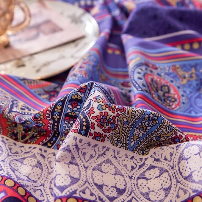 ABREEZE Bohemian Vintage Queen Size Floral Cotton Bedding Set 3Pcs Duvet Cover Set Boho Purple Paisley 100% Egyptian Brushed Cotton Reversible Home Bedding Collection