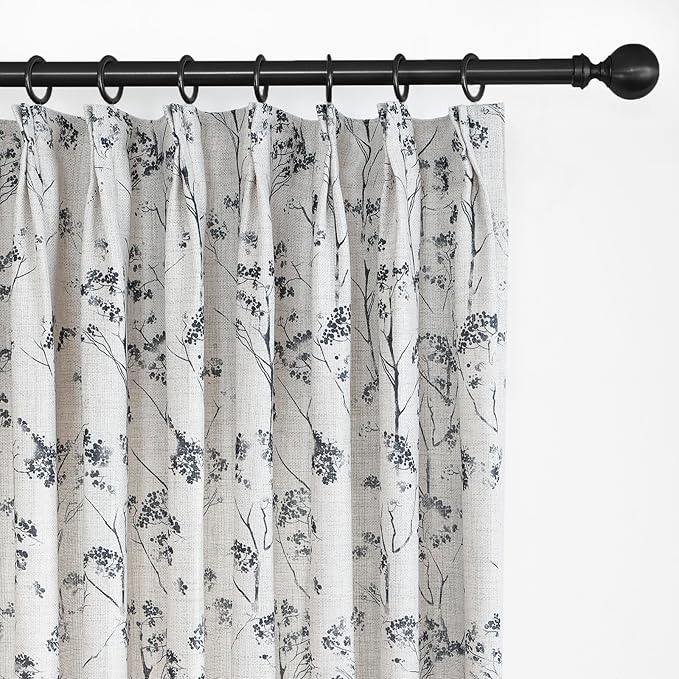 Pinch Pleated Floral Linen Curtains 2 Panels Elegant Light Filtering Privacy Drape,52 Inch Wide by 84 Inch Long Curtains Suitable for Living Rooms and Bedrooms