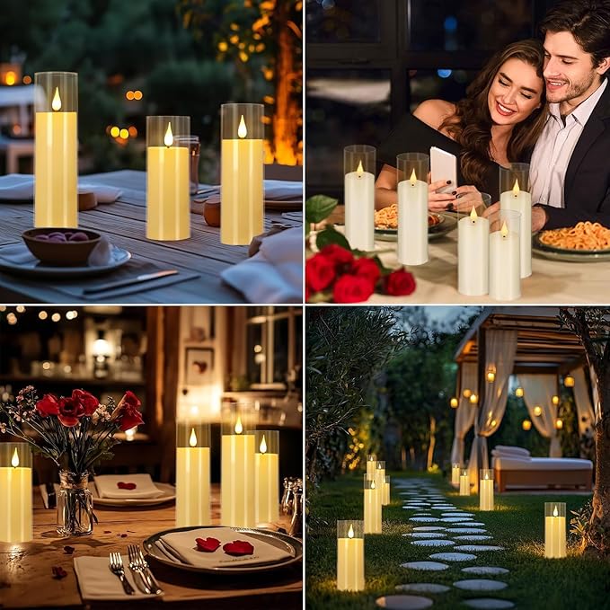 Set of 24 Flameless Led Battery Opeated (D2.2'' x H5''6''7'') Realistic Moving Wick Candles with 10-Key Remotes and Cycling 24 Hours Timer