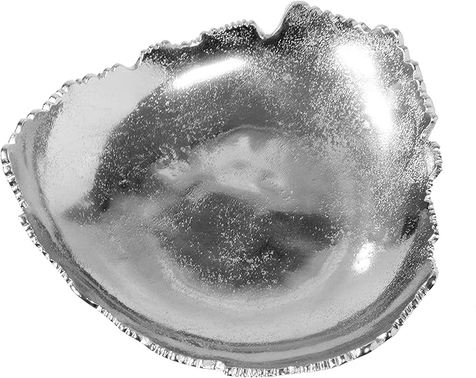 Red Co. 12” Decorative Antique Silver Allure Torn Hammered Metal Centerpiece Bowl with Sculpted Edges
