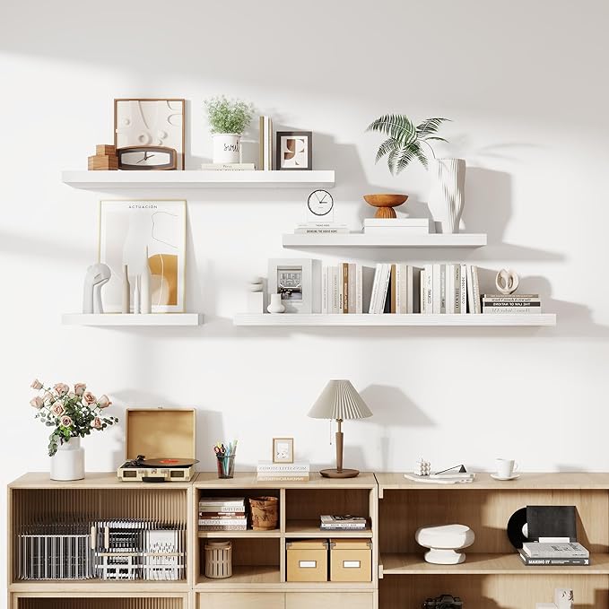 55 Inch Floating Shelves, 12 Inch Deep Floating Shelves for Wall, Floating Shelf with Invisible Brackets, 55 Inch Wide x 12 Inch Deep Wall Shelves for Bathroom, Bedroom, Living Room,1 Pack,White