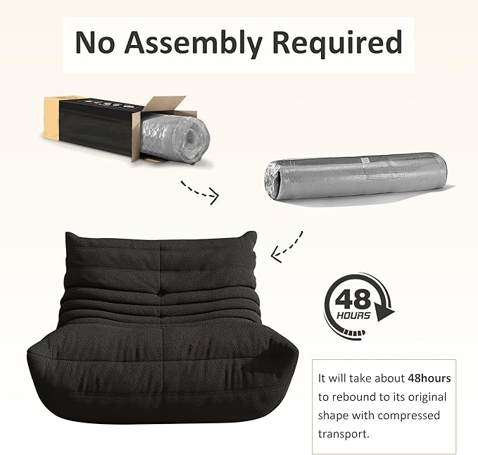 Bean Bag Chair, Oversized Bean Bag Chair for living Room, Fireside Chair for adults with Memory Foam Filled, Big Accent Sofa Lounge Floor Sofa for Gaming, Reading, Relax, No Assembly Required. (Black)