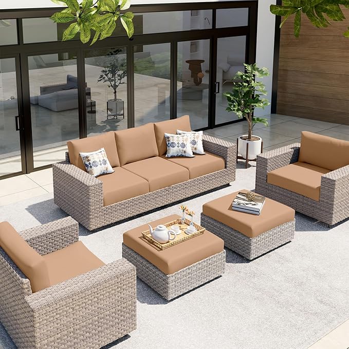 hyha Waterproof Couch Cushion Covers, Stretch Sofa Couch Seat Slipcover for Dog Washable, Non-Slip Waterproof Outdoor Cushion Covers for Patio Furniture Replacement (3 Pieces, Camel)