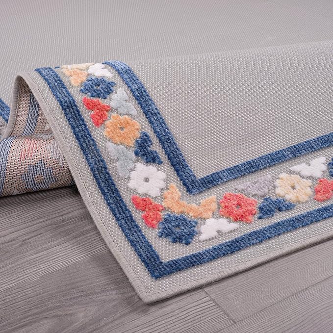 Beverly Rug Outdoor Rug 5x7 Modern Bordered Area Rugs for Indoor and Outdoor Patio Easy to Clean Non Shedding Living Room Porch Garden Washable Outside Carpet (5 x 7 Gray)