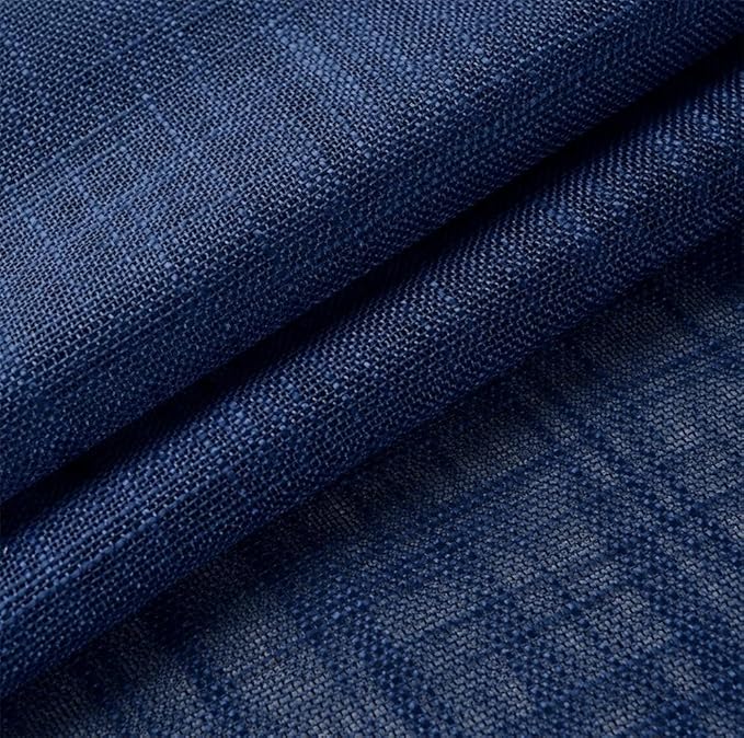 MIUCO Semi Sheer Curtains Poly Linen Textured Solid Grommet Curtains 95 Inches Long for Living Room 2 Panels (2 x 37 Wide x 95" Long) Navy Blue