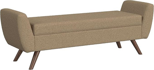 HomePop Modern Storage Bench with Wood Legs Home Décor|Bench with Storage for Living Room & Bedroom - Brown Boucle