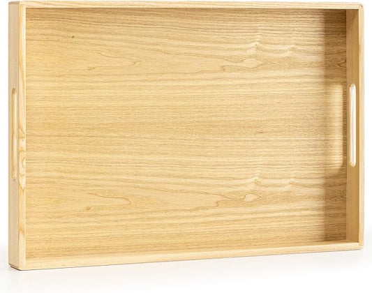 Axeman Wooden Serving Tray with Wood Handles|Ottoman Tray for Breakfast, Bed, Couch|17x12in Ash Wood Coffee Table Trays|Food Drinks Decorative Storage Boards for Ottoman Kitchen, Natural