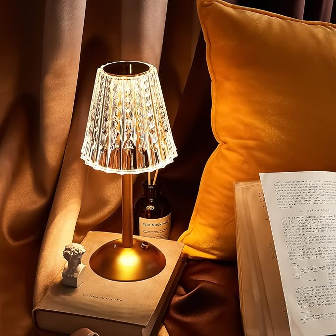 Liliful 1 Pcs LED Portable Cordless Table Lamp Touch Battery Operated Rechargeable Desk Lamp 3 Color Dimmable for Bedroom Living Room Dining (Classic Style,Gold)