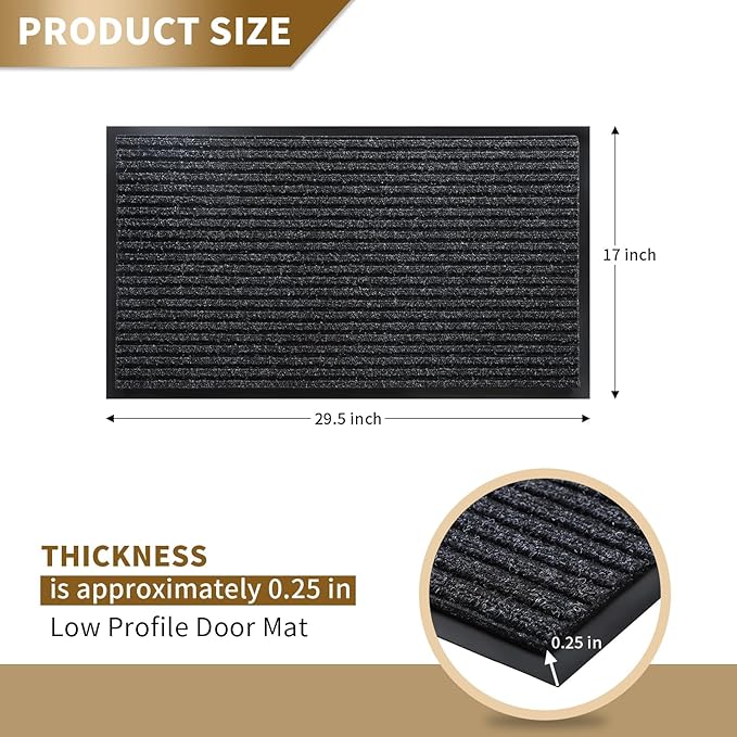 Yimobra Front Door Mat Outdoor Indoor Entrance, 100% Waterproof All-Season All Weather Doormat, Welcome Matt Outside Entry, Non Slip, Low Profile, Heavy Duty Patio Porch Floor Mat,29.5 x 17,Black Grey