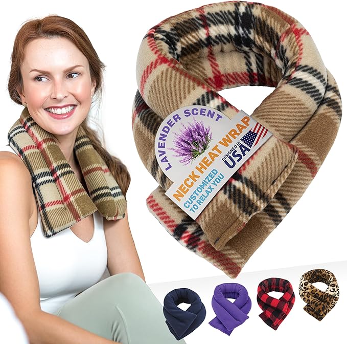 SunnyBay Microwave Heating Pad, Microwavable Heated Neck and Shoulder Wrap, Soothing Weighted Moist Heat or Ice Pack with Flaxseed and Lavender, 26x5 Inches, 2.5 lbs, Made in USA, London