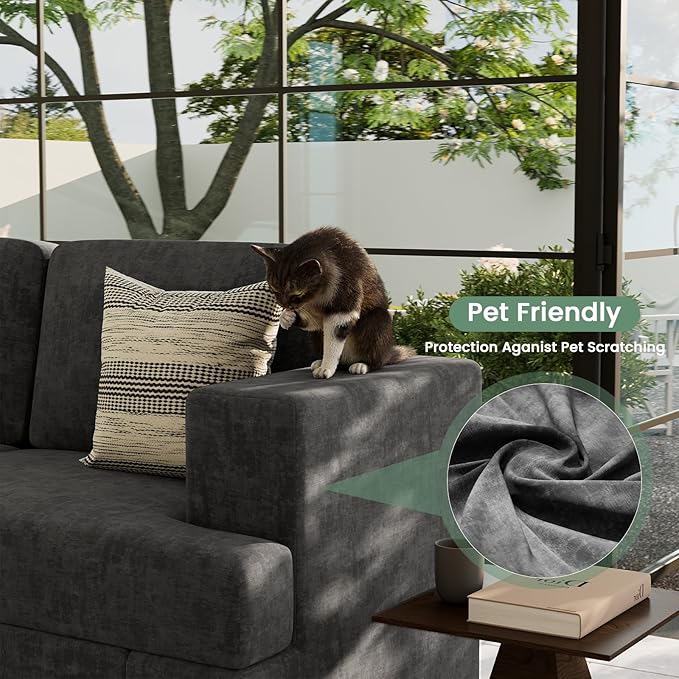 Sofa, 89" 3-Seater Deep Seat Sofa, Modern Comfy Couches for Living Room Apartment Lounge, Dark Grey Chenille