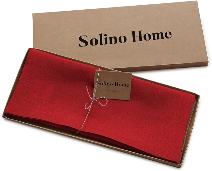 Solino Home Linen Red Table Runner 90 Inches Long - 100% Pure Linen 14 x 90 Inch Table Runner - Fete