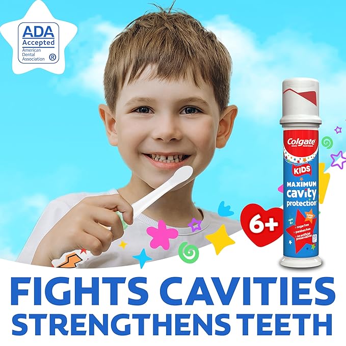 Colgate Kids Toothpaste Pump with Fluoride for Cavity Protection, Ages 6+, ADA Accepted, Bubble Fruit, 4.4 Ounce, 6 Pack