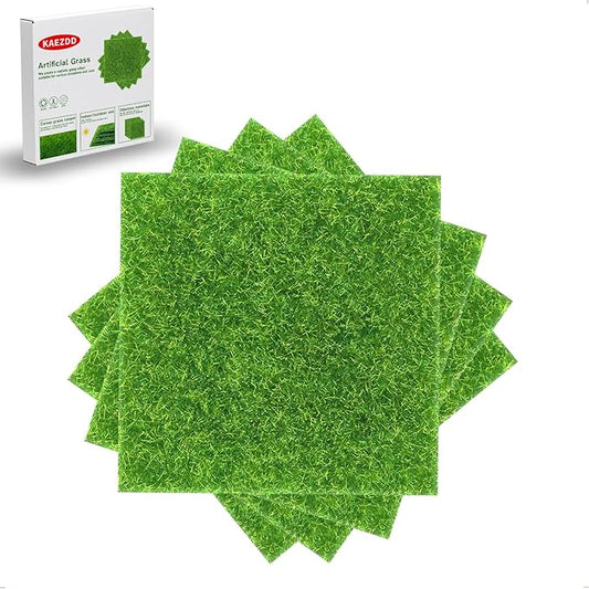 4 Packs 6 X 6 Inch Fake Grass Decor for Crafts, Artificial Grass for Dollhouse Miniature Ornament Projects, Model Turf Grass for DIY Fairy Garden Accessories and Decor Kit