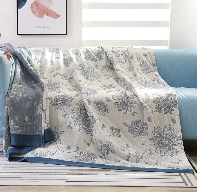 MSGKV Throw Blanket 100% Cotton Blankets Stitch Blanket,Versatile Knit Woven Super Soft Warm & Decorative Blankets for Chair Bed Sofa Couch and Bedroom Living Room,60''Wx 80''L