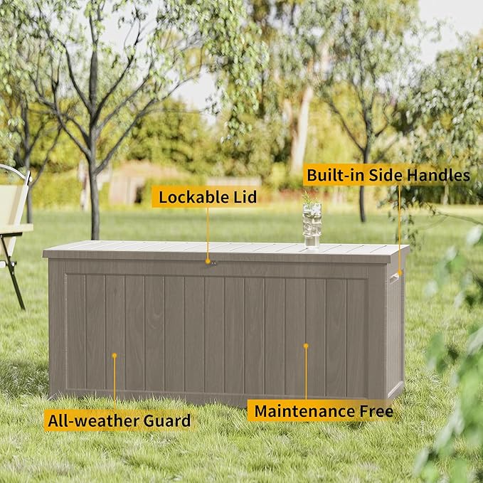 230 Gallon Double-Wall Resin Deck Box - Lockable Waterproof Outdoor Storage Box, 1000lbs Capacity & Doubles as Seating for Patio Furniture - Garden Tools, Pool Accessories (Brown)