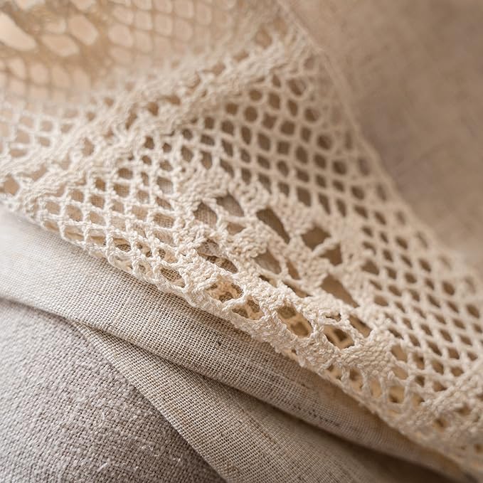 Sutuo Home Boho Curtain Semi-Blackout Crochet Hollow Lace Patchwork with Textured Linen Fabric, Handmade Tassels Rod Pocket Bohemian Window Drapes for Living Bedroom, 59" W x 84" L, 1 Panel