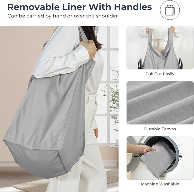 STO STO Laundry Hamper, 90L Rolling Laundry Sorter Cart with Removable and Washable Liner Bag, Rolling Clothes Hamper with Metal Handle for Laundry Room and Bedroom, Gray